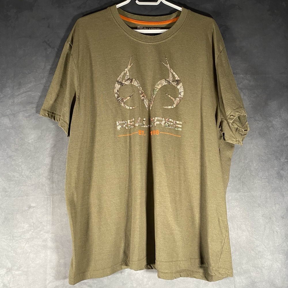 Realtree Short Sleeve T-Shirt Men's Size 2XL Graphic Brown Antlers Hunting